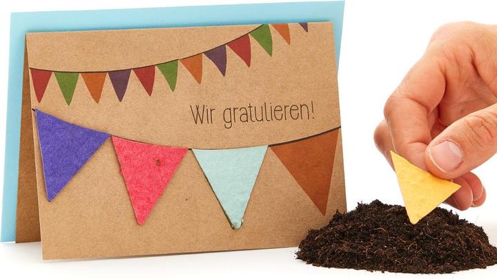 Produktbild Die Stadtgärtner Doppelkarte. Wir gratulieren Wimpel