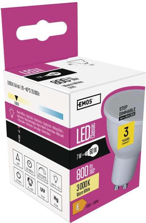 Image du produit Emos Lampe LED Classic MR16 / GU10 / 7 W (60 W) / 800 lm / Blanc chaud / à intensité variable (GU10, 7 W, 800 lm, 1 x, E)