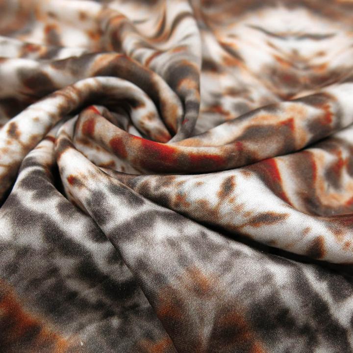 Actual product image Stoffrestposten Viscose Satin - Batik Inca Pattern Brown - Minimum quantity: 1 metre