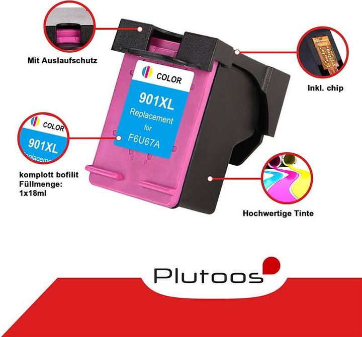 Produktbild Plutoos HP 901 XL Patrone XXL kompatibel, Color CC656AE (CL)