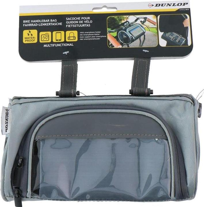 Actual product image Dunlop - Fahrradlenkertasche/Gepäcktasche mit Smartphonetasche (grau) (1.20 l, Handlebar bag)