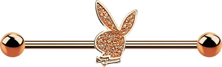 Star Piercing Barbell rosegold mit zwei Kugeln Glitter Playboy Bunny (Chirurgenstahl 316L, Messing)