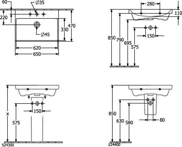 Actual product image Villeroy & Boch Washbasin Avento 65 x 47 cm white 41586501 (470 mm, 650 mm)