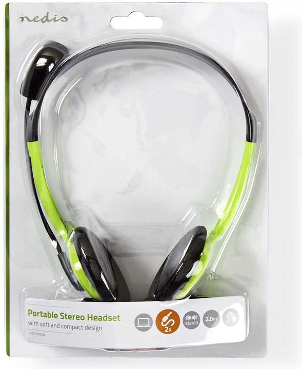 Actual product image Nedis PC Headset | On Ear | Stereo | 2x 3.5 mm | Foldable Microphone | 2.00 m | Green (Cable)