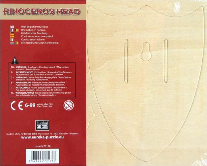 Image du produit Eureka 52473176 Puzzle en bois-3D tête de rhinocéros (14 pièces)