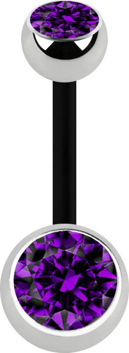Star Piercing Banane schwarz mit zwei Kugeln silber Kristall violett (Chirurgenstahl 316L, ohne Messing, Bioflex)