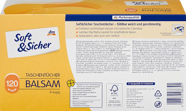 Valori nutrizionali e ingredienti dm Soft&Sicher Scatola di fazzoletti Balsam a 4 strati