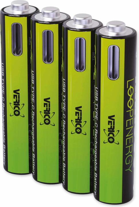 Actual product image Verico Li-Ion USB-C Micro AAA Battery 1.5V 900mWh 600mAh chargeable via USB (4 pcs., AAA, 600 mAh)