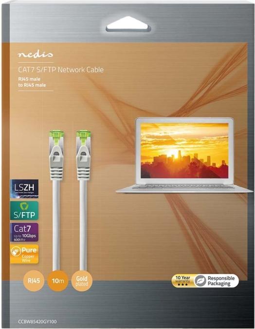 Produktbild Nedis Cat 7 Kabel- S/FTP- RJ45 Stecker-- 10.0 m- Rund- LSZH- Grau- (S/FTP, CAT7, 10 m)