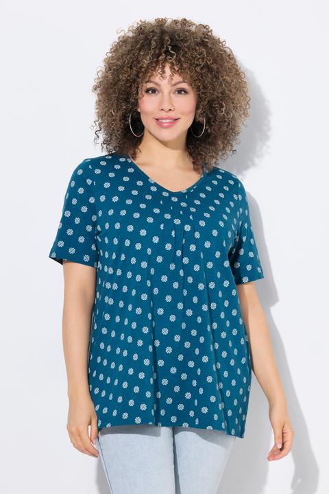 Actual product image Ulla Popken Tile Print Short Sleeve Pleated Tee (42, 44)