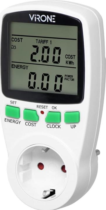 Orno Zweitarif-Wattmeter, Energierechner mit LCD-Display, 2 separate Tarife, interne Batterie, Schuko-Ver