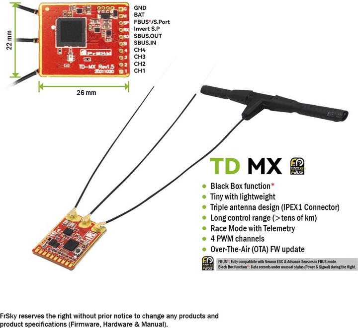 Immagine prodotto FrSky ricevitore tandem td-mx 2,4 ghz/868 mhz
