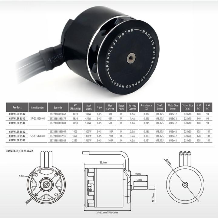 Produktbild Surpass Hobby Crawler outrunner brushless motor 3542 1850KV