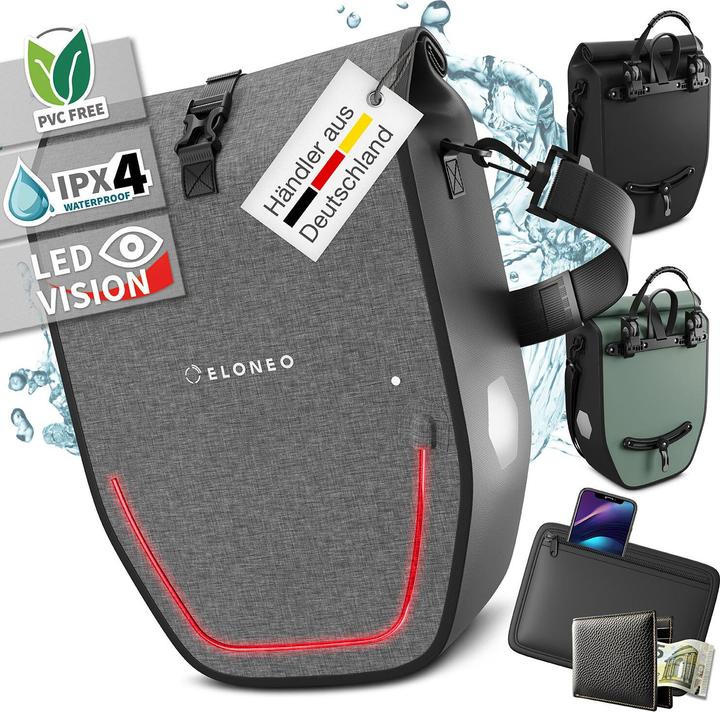 Produktbild Eloneo Fahrradtaschen wasserdicht mit LED (20 l, Gepäckträgertasche)