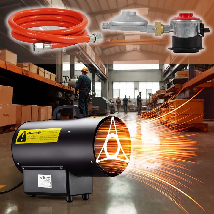 Produktbild Wiltec Gasheizgebläse 15kW Heizkanone 30W Gasdruckminderer Spanien 700mbar (15000 W)