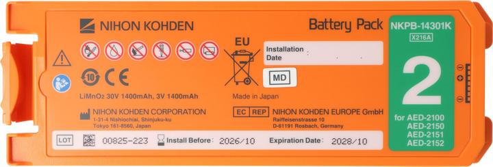 Actual product image Nihon Kohden Original Lithiumbatterie Defibrillator Cardiolife AED2100 - NKPB-14301K (1 pcs., 1400 mAh)