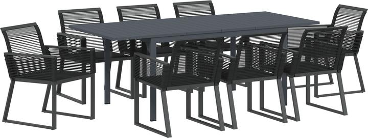 Produktbild VidaXL 9-teiliges Garten Esszimmer Set Schwarz Poly Rattan (80 cm)