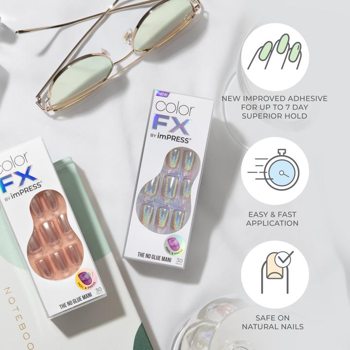 Produktbild KISS Glue-on nails ImPRESS Color FX - Rebel 30 pcs (Nagelstyling Set, Rebel Light White)