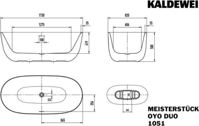 Image du produit Kaldewei MEISTERSTÜCK OYO DUO Mod. 1051-4034, Baignoire en pose libre, 1730x820mm, avec trop-plein (92 cm, 76.50 cm)