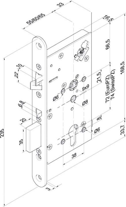 Produktbild Assa Abloy SI-Schloss DrückerSteuerung 709X70165/20/72 PZ DIN-R 709X701PZ---G45 (Indoor)