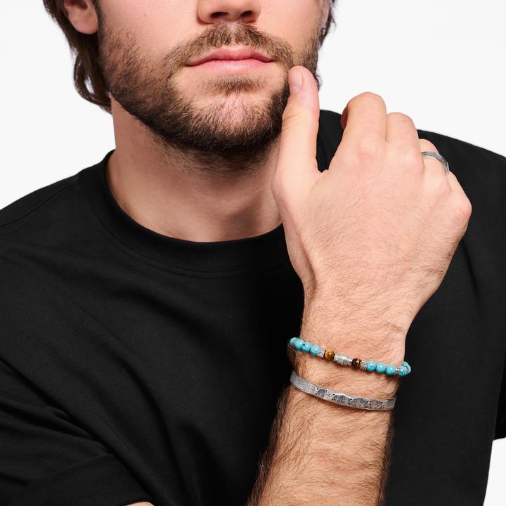 Immagine prodotto Thomas Sabo Bracciale con perline di turchese e occhio di tigre in argento (15.50 cm, Annerito, Argento 925)