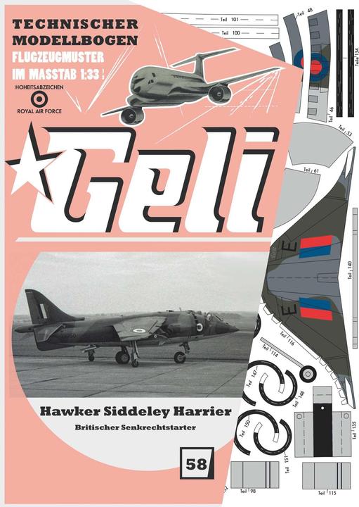 Geli hawker siddeley harrier kartonmodell