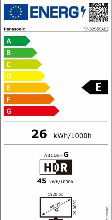 Etichetta energetica Panasonic TV-32S55AEZ (32", LCD, Pronto per l'HD, 2024)