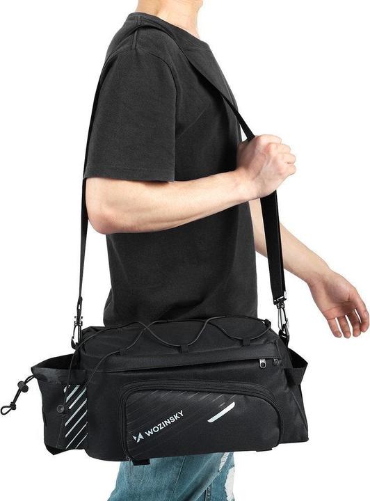 Actual product image Wozinsky bike carrier bag with 9l shoulder strap (rain cover included) black (WBB22BK) (9 l, Luggage carrier bag)