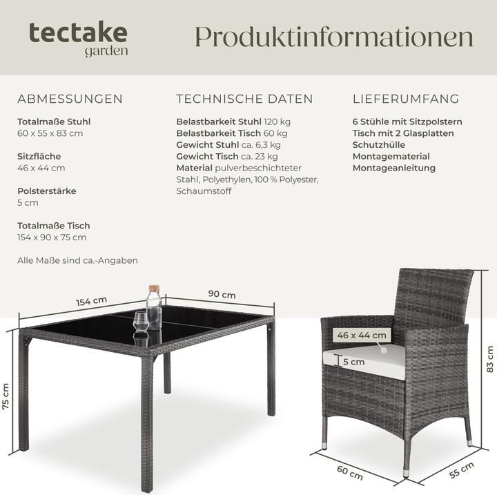 Actual product image tectake Rattan garden furniture set Porto 6+1 with protective cover
