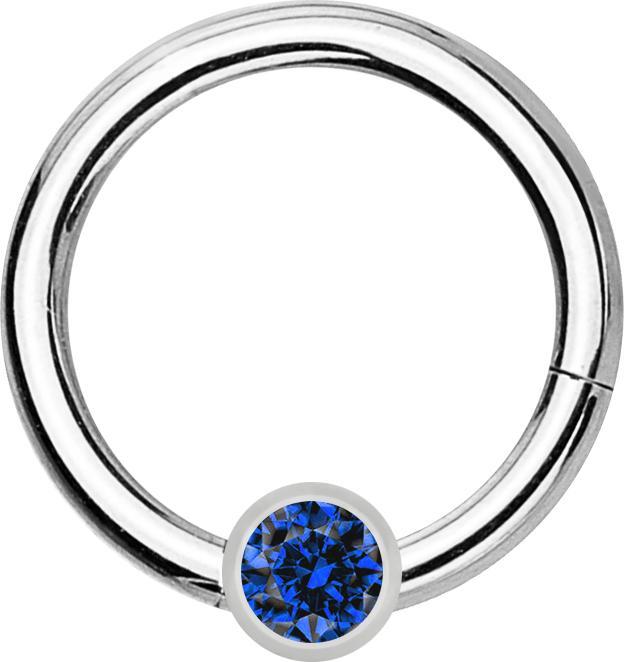 Produktbild Star Piercing Micro Segmentring klappbar silber mit Kugel Kristall dunkelblau (ohne Messing, Chirurgenstahl 316L)