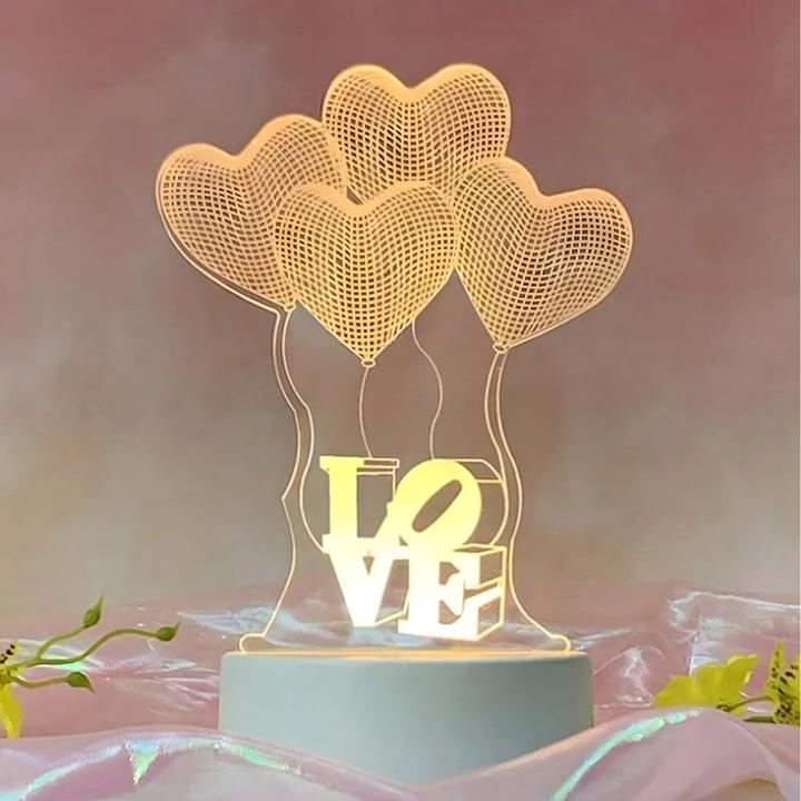 Image du produit Extralink Accueil Lampe de nuit Illusion 3d Avec Quatre Coeurs, USB, Pour Chambre à coucher