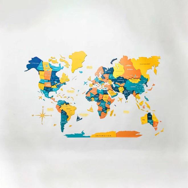 Image du produit Enjoy The Wood Carte du monde en 3D (90 x 150 cm)