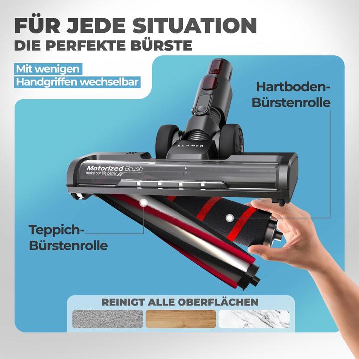 Image du produit KLAMER Akkustaubsauger, 420 Watt, 1 Akku und mit verschiedenen Aufsätzen