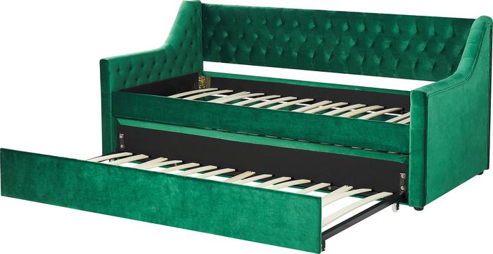 Actual product image Beliani Daybed extendable velvet fabric emerald green slatted frame 90 x 200 cm MONTARGIS (90 x 200 cm)