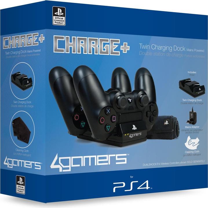 4Gamers Caricamento+ Doppio bacino di ricarica con panno per la pulizia (PS4)