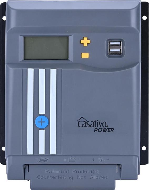 Actual product image Casativo MPPT solar charge controller for 12/24V battery, 40A, incl. 2 USB-A ports, LCD display