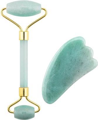 Palsar 7 Rullo di giada verde avventurina e set Gua Sha