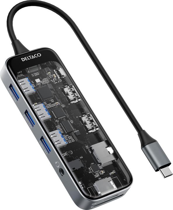 Produktbild Deltaco USB-C Dockingstation 3xUSB/SD/microSD/2xHDMI/RJ45 (USB-C, 10 Ports)