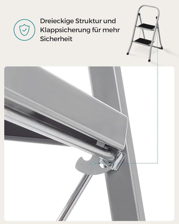 Produktbild Songmics Trittleiter mit 2 Stufen, klappbar bis 150 kg (Klapptritt)