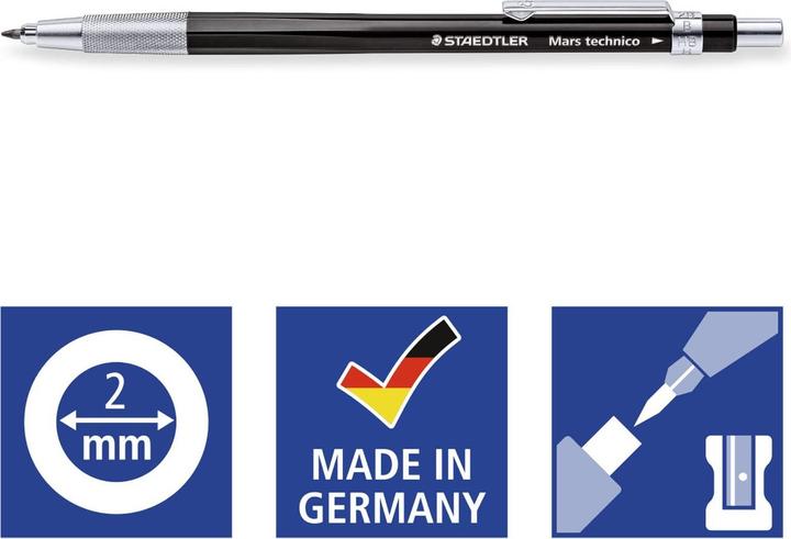 Actual product image Staedtler Clutch pencil Mars technico 780 C black for 2 mm leads with clip and pusher (2 mm, HB, 1 x)