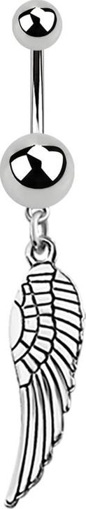 Star Piercing Banane silber mit Anhänger Engelslügel Kontur (ohne Messing, Chirurgenstahl 316L)