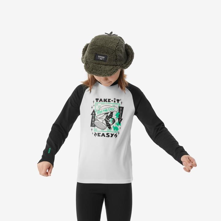 Produktbild Wedze Skiunterwäsche Funktionsshirt Kinder - BL 500 schwarz/weiss mit Motiv (164)