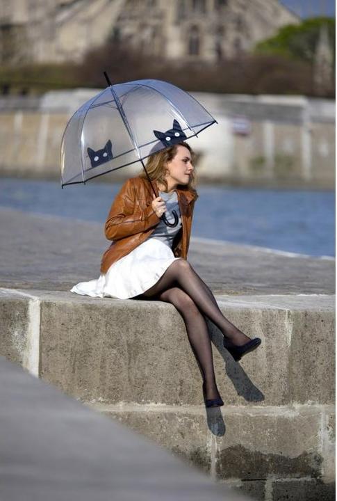 Image du produit Smati parapluie automatique transparent en forme de cloche avec chat - parapluie femme - coupe-vent - Vo