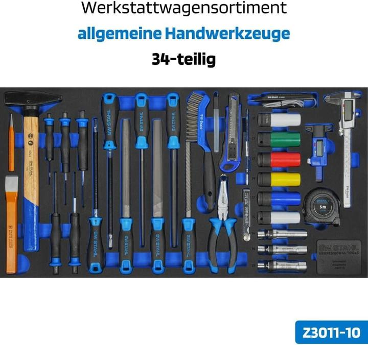 Produktbild SW-Stahl Z3211 Profi Werkstattwagen TT802 blau I 8 Schubladen I 4 Schubladen gefüllt I 338 teilig I (338 x)