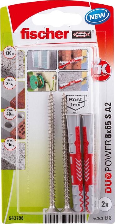 Fischer DuoPower 8x65 S A2 K (2) (2 Pcs.)