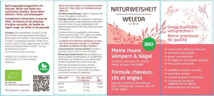 Nutritional values and ingredients Weleda Natural Wisdom My Hair Eyelashes & Nails (46 Piece, Capsules, 126 g)