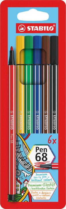 Actual product image STABILO Pen 68 Premium felt-tip pen (Red, Black, Green, Blue, Brown, Yellow, Turquoise, 6 x)