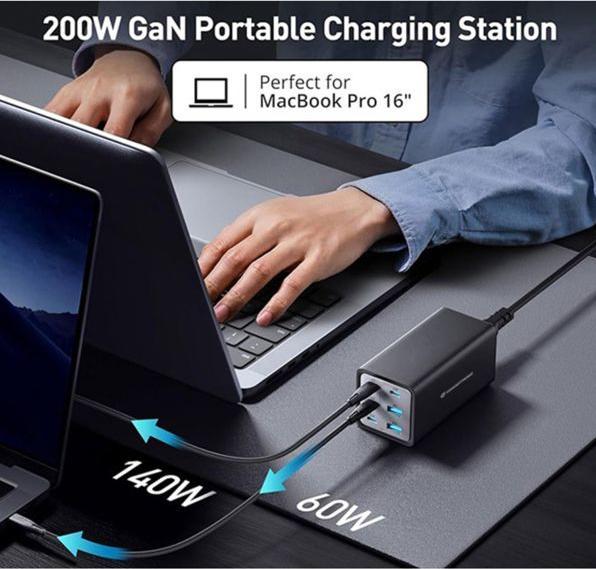 Produktbild Conceptronic Ladegerät 4Port 200W,4xUSB-C,2x 3-in-1 USB-A sw (200 W)