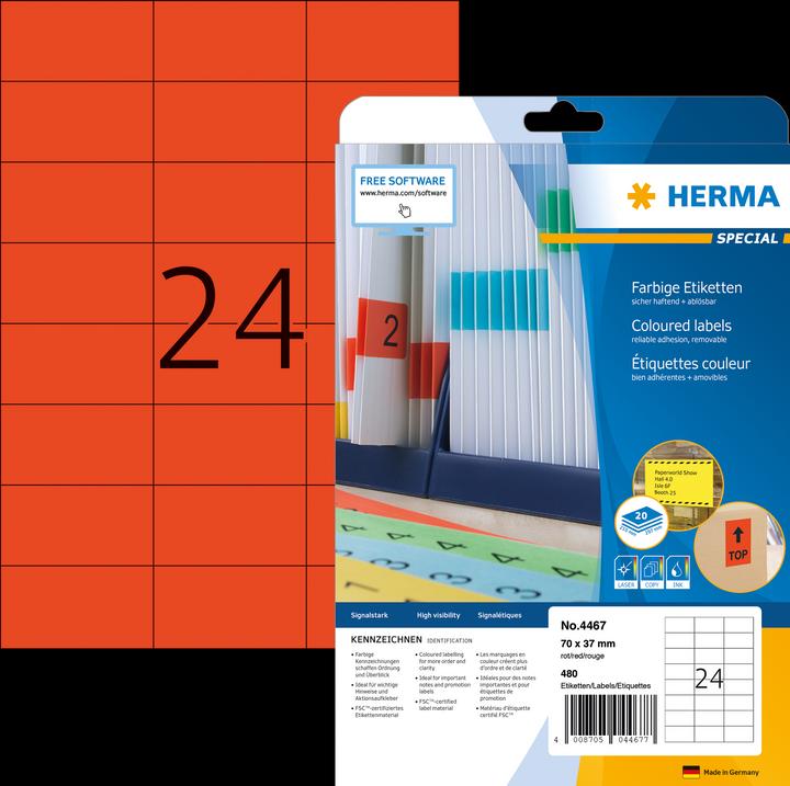 Produktbild HERMA Farbige Etiketten A4 ablösbar