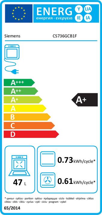 Label énergétique Siemens iQ700, Four encastrable compact à vapeur, 60 x 45 cm, noir, inox, CS736GCB1F